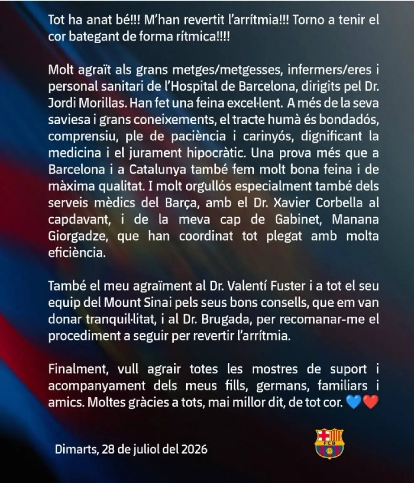 Comunicado de Joan Laporta.