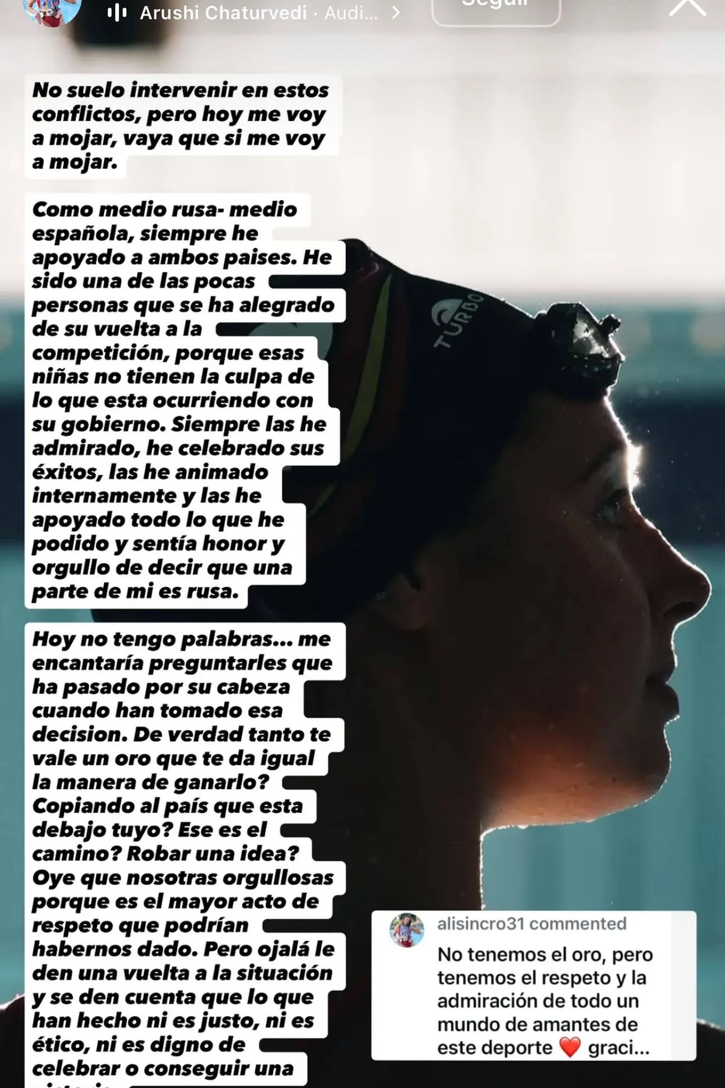 La queja de Alisa Ozhogina en su perfil de Instagram. (@alisincro31)